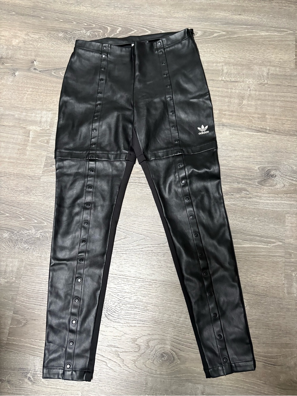 Ladies Adidas Always Original Slim Snap Button Faux Leather Pants Size Medium